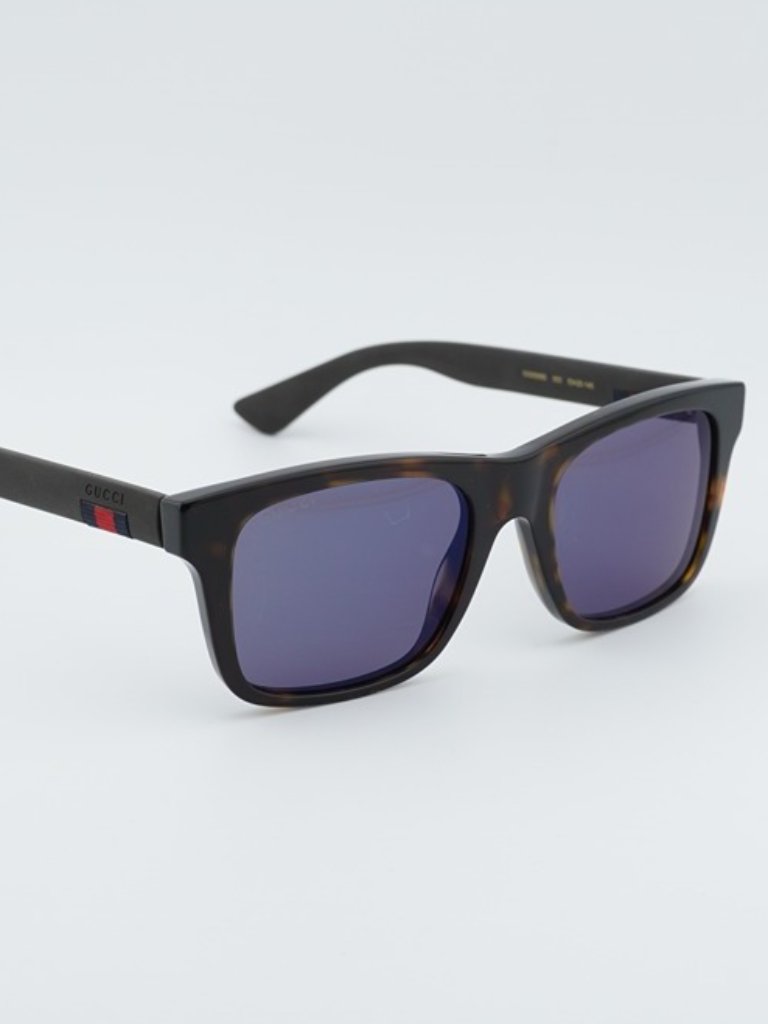 Gucci Gg0008s 003 Sunglasses Havana Rectangle Frame, Blue Lenses